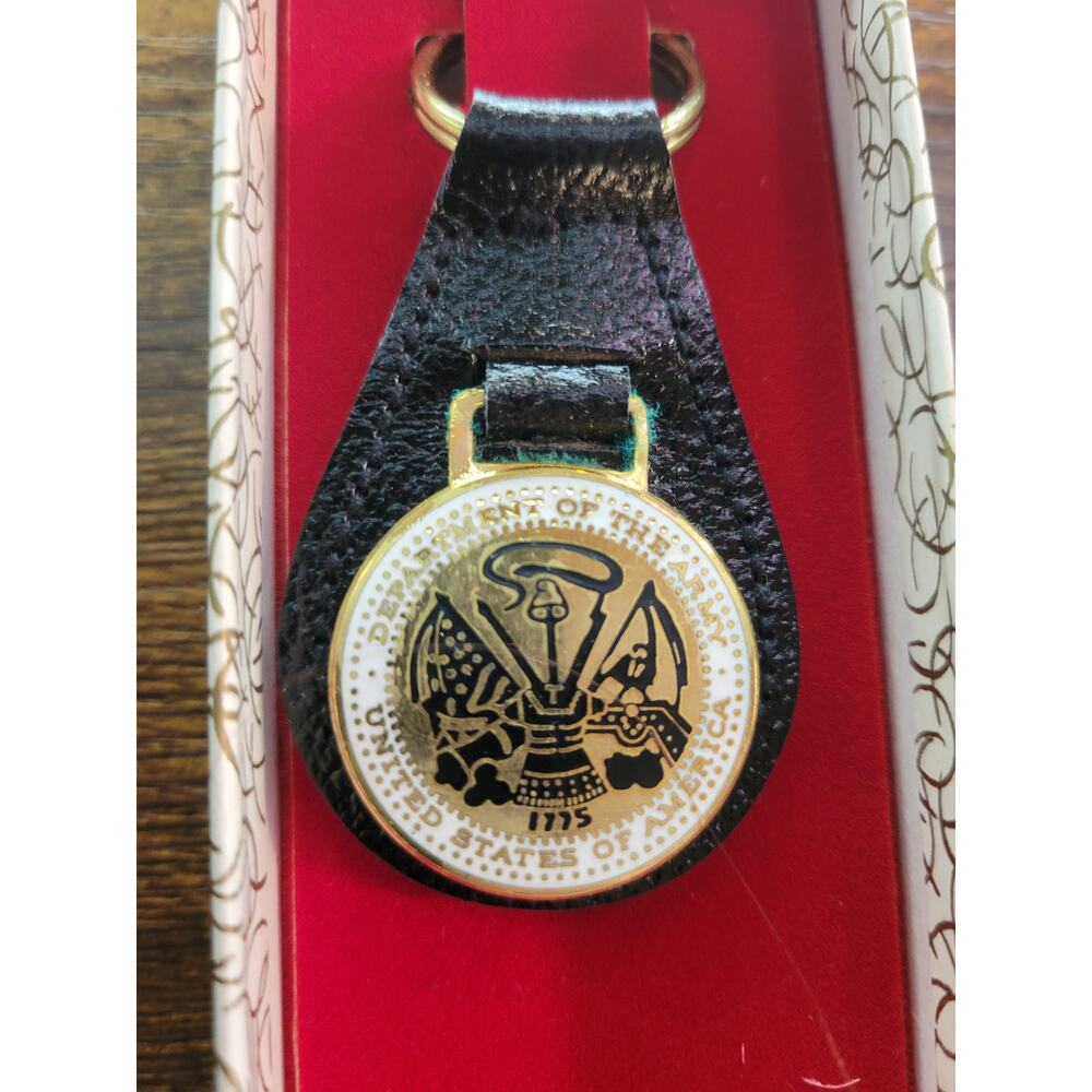 Vintage Army leather Keyring fob